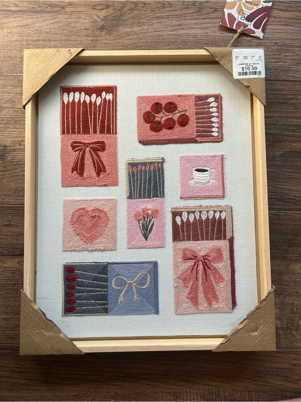 Embroidered Matchbox Wall Art - Pink & Rose Tones
